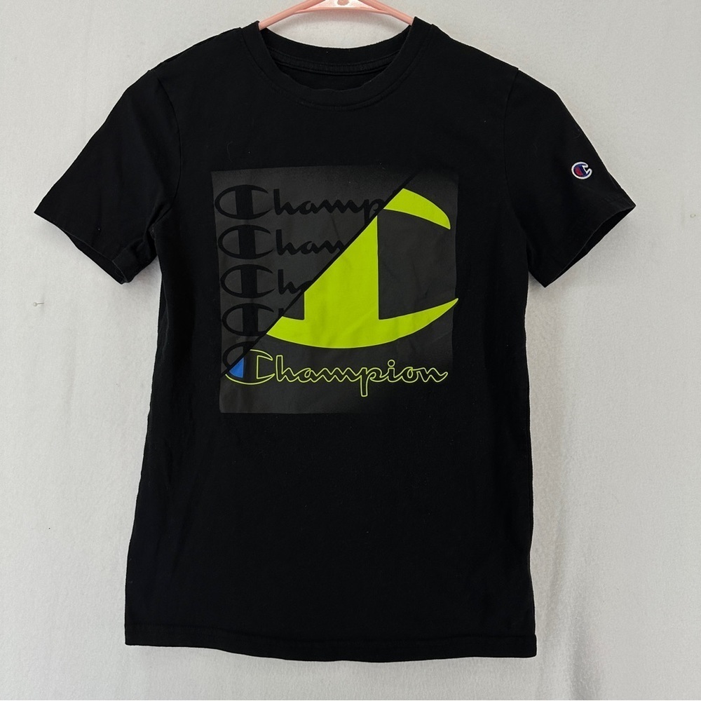 CHAMPION Black Neon Yellow Split Logo‎ T-Shirt Boys Size L
